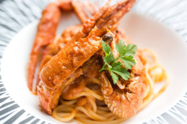 Kumo ebi (spiny lobster) tomato cream sauce pasta