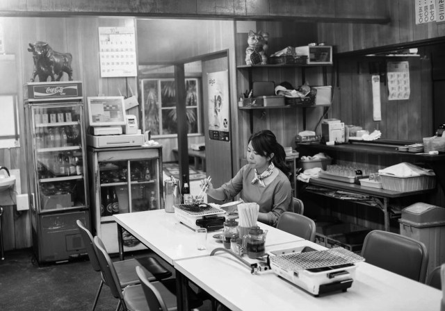 Eating at a table