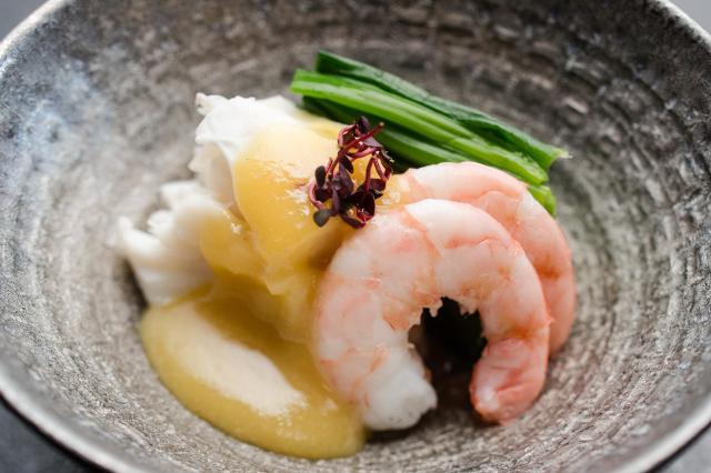 gasu ebi (greasyback prawns) with a vinegar and miso sauce