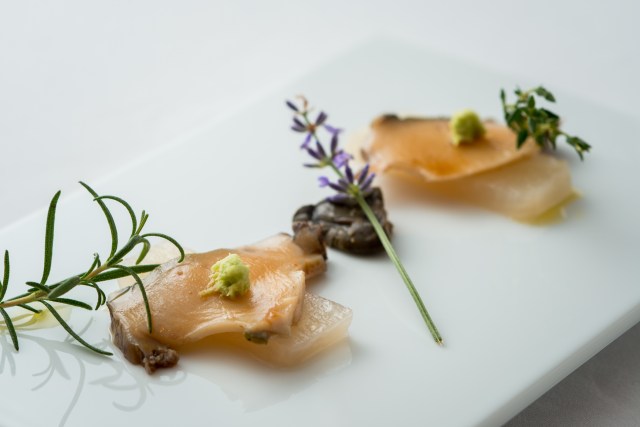 carpaccio of abalone on Kyoto radish