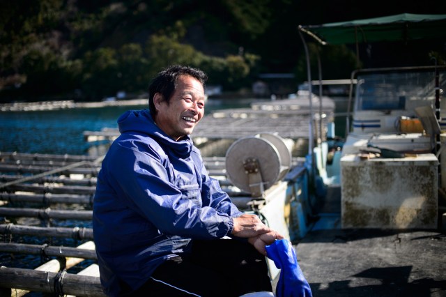 Mr. Azechi, head of watarigaki oyster production in Kihoku.
