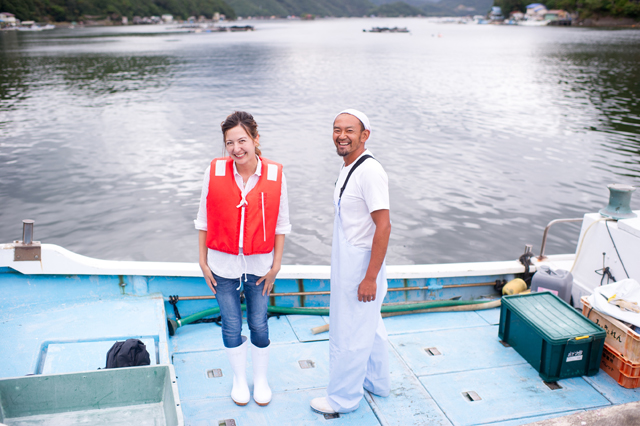 Snapshot of Irene and a fisherman