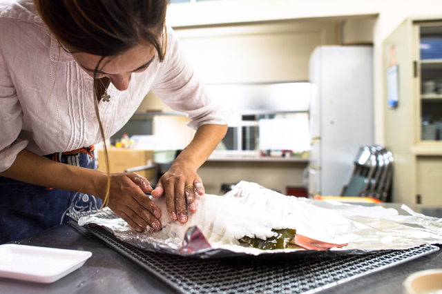  Irene preparing bream for the barbeque