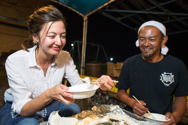 Irene eating salt grilled sea bream