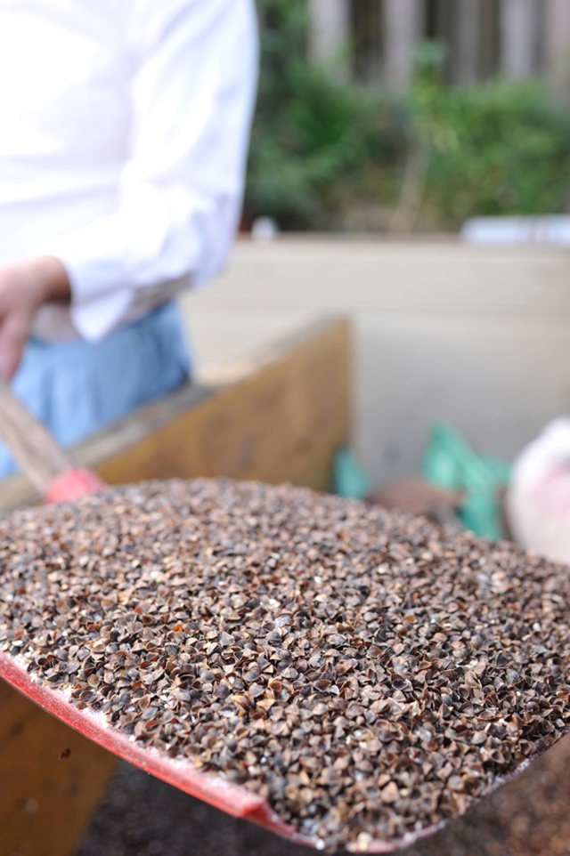 Turning soba husks into fertilizer